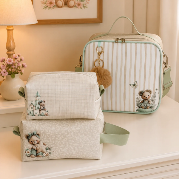 Kit completo Frasqueira + 2 Necessaires Box - Bege Menina