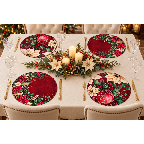 Kit Sousplat – Flor de Natal Vermelho