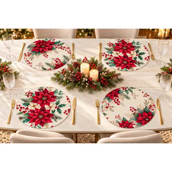 Kit Sousplat – Flor de Natal Bege