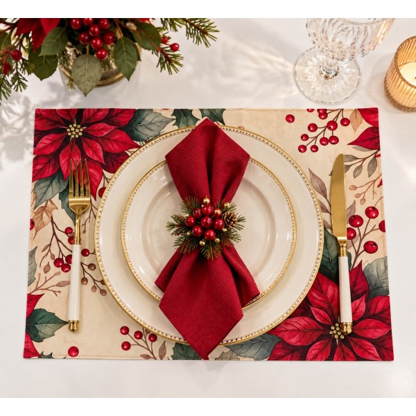Kit Jogo Americano – Flor de Natal Bege