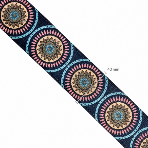 Alça Especial Estampada – 40mm – Mandala Aurora Marinho (Rolo 5m) - Kateliê Composê