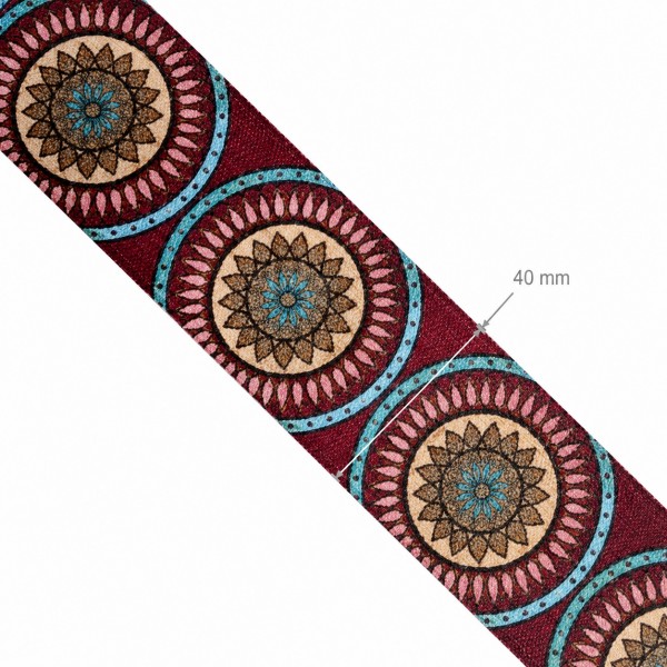 Alça Especial Estampada – 40mm – Mandala Aurora Vinho (Rolo 5m) - Kateliê Composê