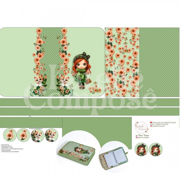 Painel Capa Caderno/Agenda – Verde Liz – Encanto de Menina - Kateliê Composê