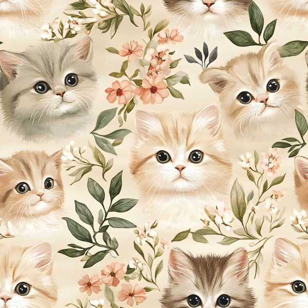Coleção Floral & Pets - Sintético Doll Estampado – Gato - Kateliê Composê