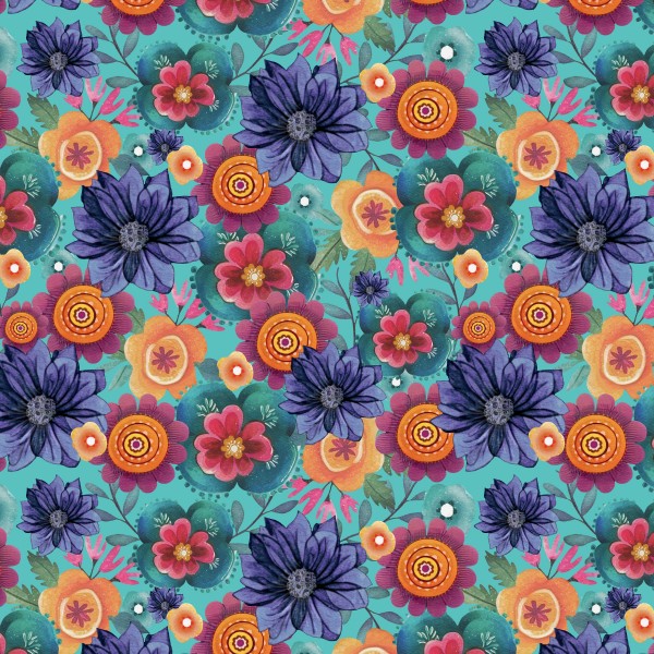 Sintético Doll Estampado – Viva – Floral fundo verde - Kateliê Composê