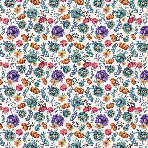 Sintético Doll Estampado – Viva – Floral lilás-verde - Kateliê Composê