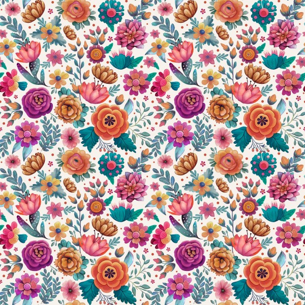 Sintético Doll Estampado – Viva – Floral rosa-laranja - Kateliê Composê