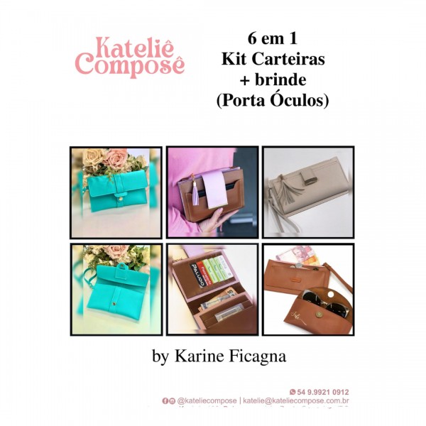 Projeto Digital - 6 em 1 Kit Carteiras + Brinde (Porta Óculos) - Kateliê Composê