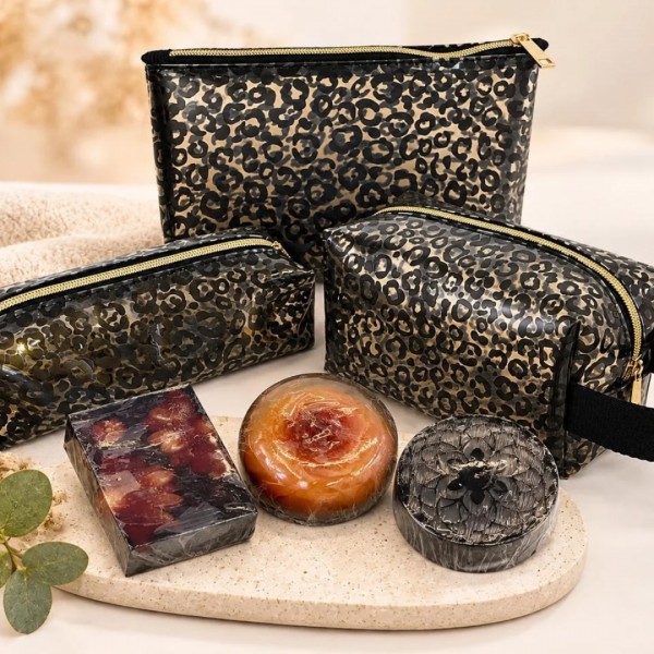 Kit Trio de Necessaires Onça + 3 Sabonetes Artesanais