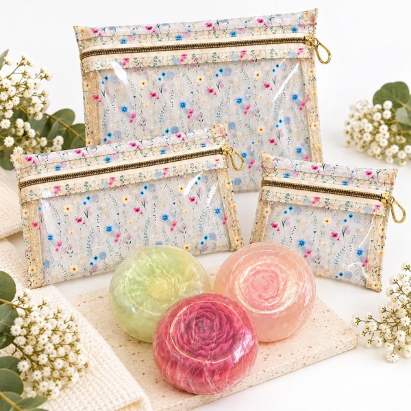 Kit de Necessaires Flores + 3 Sabonetes Artesanais