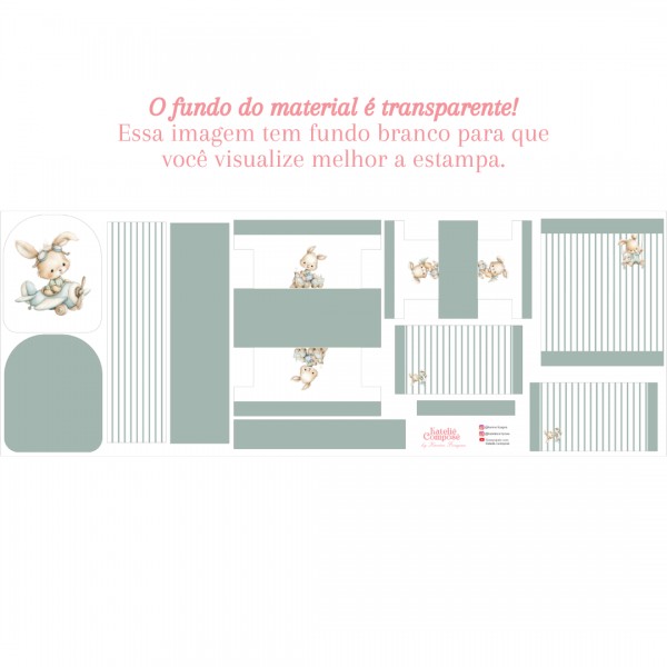 Painel Cristal Estampado - Mochila + Necessaires - Coelho Menino - Kateliê Composê