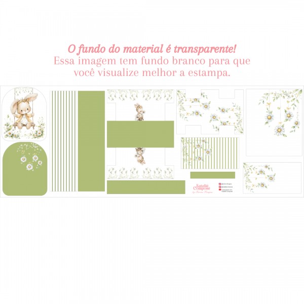 Painel Cristal Estampado - Mochila + Necessaires - Coelho Menina - Kateliê Composê