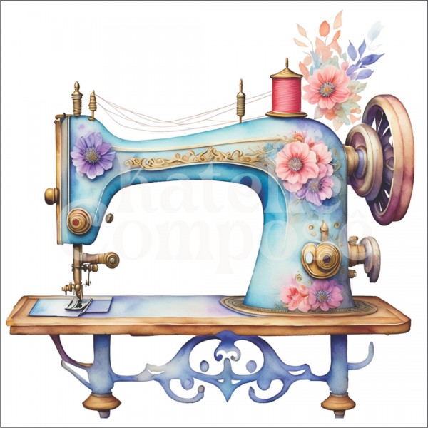 DTF Têxtil – Termocolante – Maquina de Costura Azul - Kateliê Composê