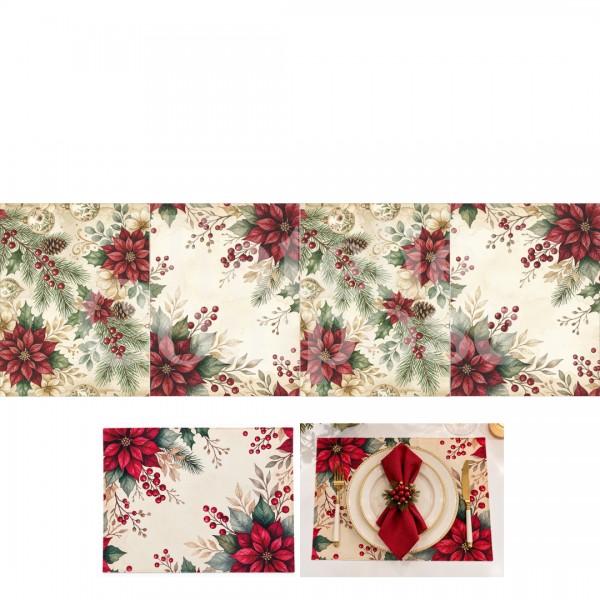 Coleção Mesa Posta Natal – Painel Jogo Americano – Flor de Natal Bege - Kateliê Composê