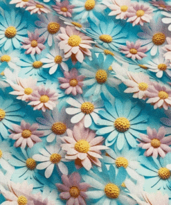 K407 Tecido tricoline 100% algodão - Tecido estampado Digital Floral Margaridas Coloridas 3D