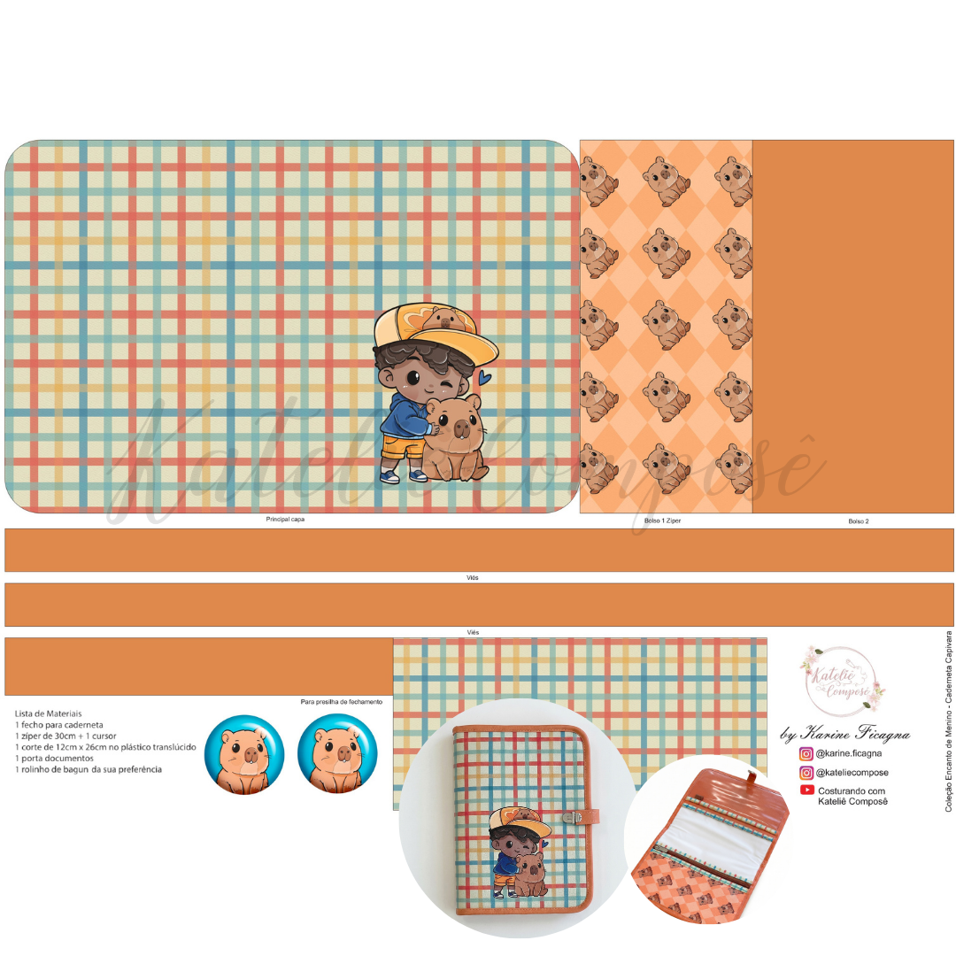 Painel Capa Caderno/Agenda - Capivara - Encanto de Menino