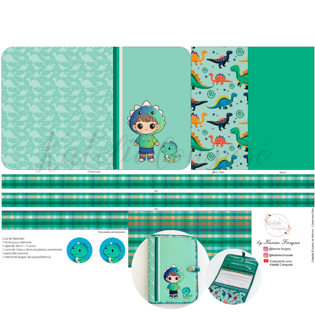 Painel Capa Caderno/Agenda - Dino - Encanto de Menino