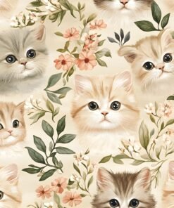 Coleção Floral & Pets- Sintético Doll Estampado - Gato